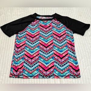 JUSTICE Girl's Short Sleeve Black Pink Rash Guard Swimwear Top Size 12